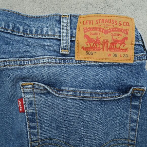 Levi's 505 Jeans Mens Size 38x30 Blue Regular Straight Stretch Denim Pants - Picture 7 of 16